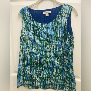 Women’s Coldwater Creek Sleeveless Layered Lined Abstract Blue Green Print Top M